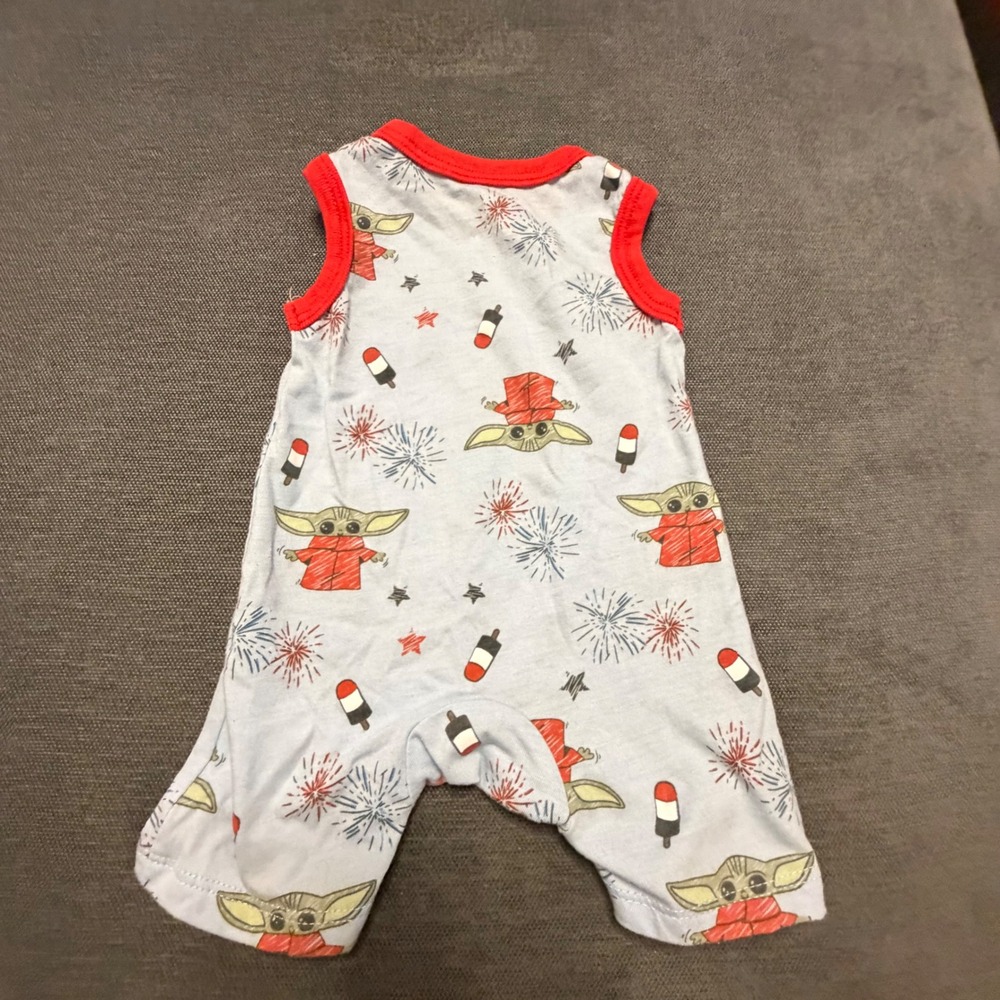 Star Wars Baby Yoda Grogu‎ Patriotic 4th of July Romper 0-3M Blue Red Sleeveless - Picture 4 of 4